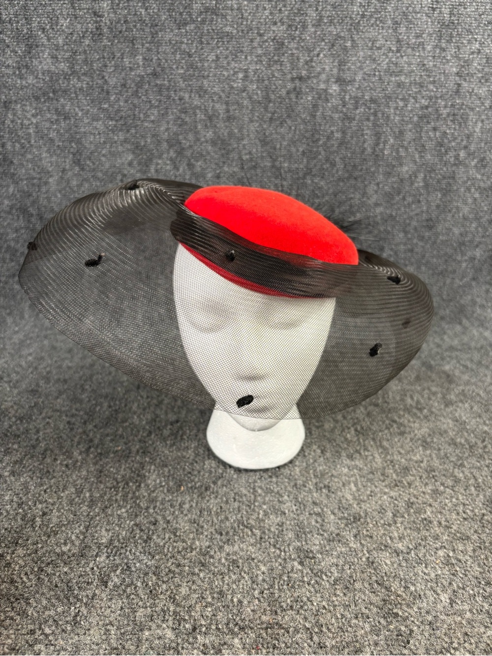 Vintage David M Red And Black Netting Veil 1960s 1980s Princess Di Inspired